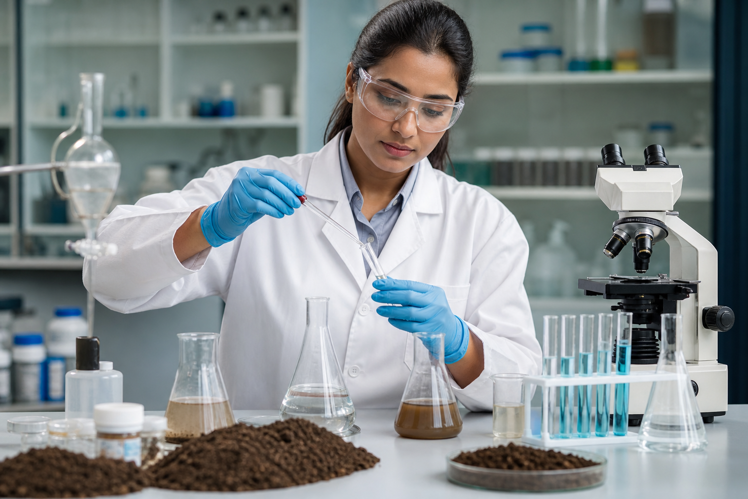 Soil and water analysis in testing laboratory
